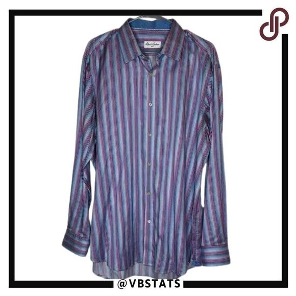 Robert Graham Size 44 17.5 (XL) Purple-Pink-Blue Striped LS Luxury Shirt - Picture 1 of 6